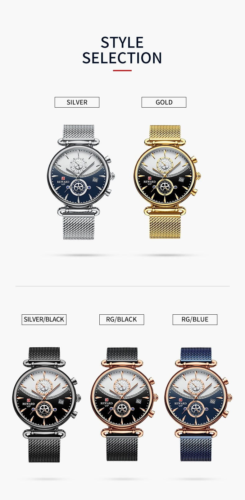 REWARD Sport Watches Blue Luxury Military Stainless Steel Wrist Watch auto date chronograph and Calendar