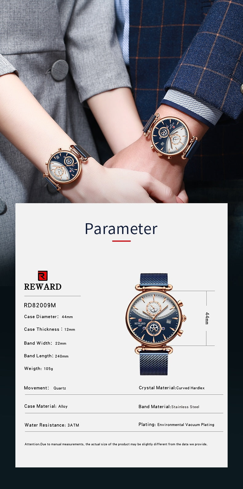 REWARD Sport Watches Blue Luxury Military Stainless Steel Wrist Watch auto date chronograph and Calendar