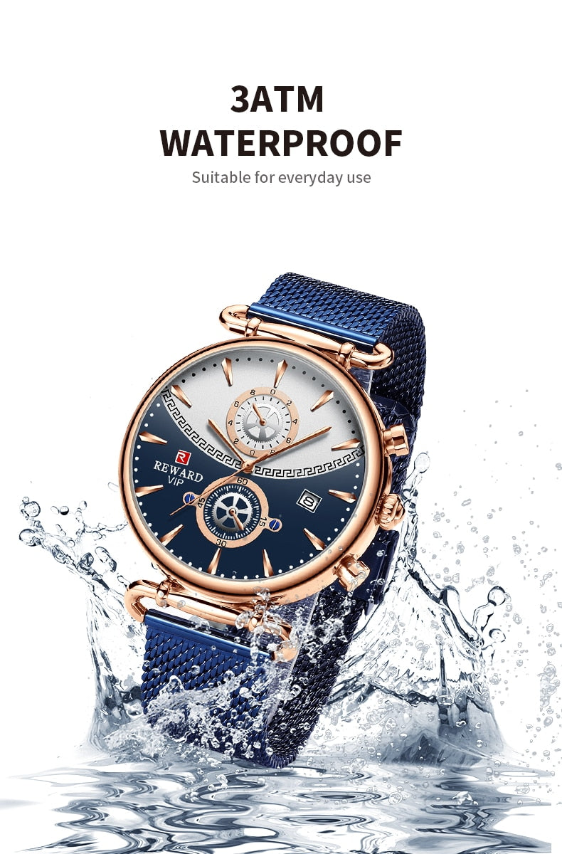 REWARD Sport Watches Blue Luxury Military Stainless Steel Wrist Watch auto date chronograph and Calendar