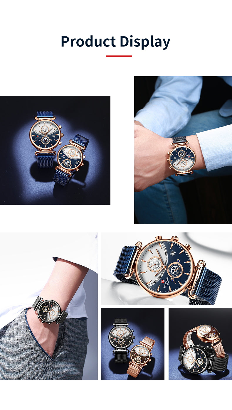 REWARD Sport Watches Blue Luxury Military Stainless Steel Wrist Watch auto date chronograph and Calendar
