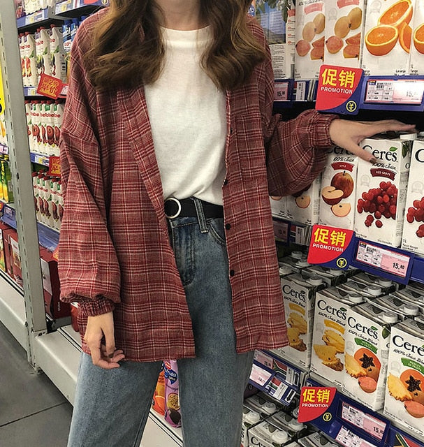 Vent Vintage Plaid Shirt Single Breasted