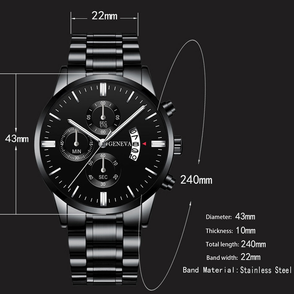 Men Militar Stainless Steel Watches Luxury Calendar Quartz Wristwatch