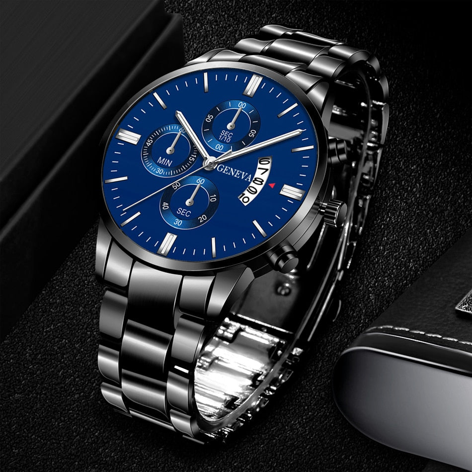 Men Militar Stainless Steel Watches Luxury Calendar Quartz Wristwatch