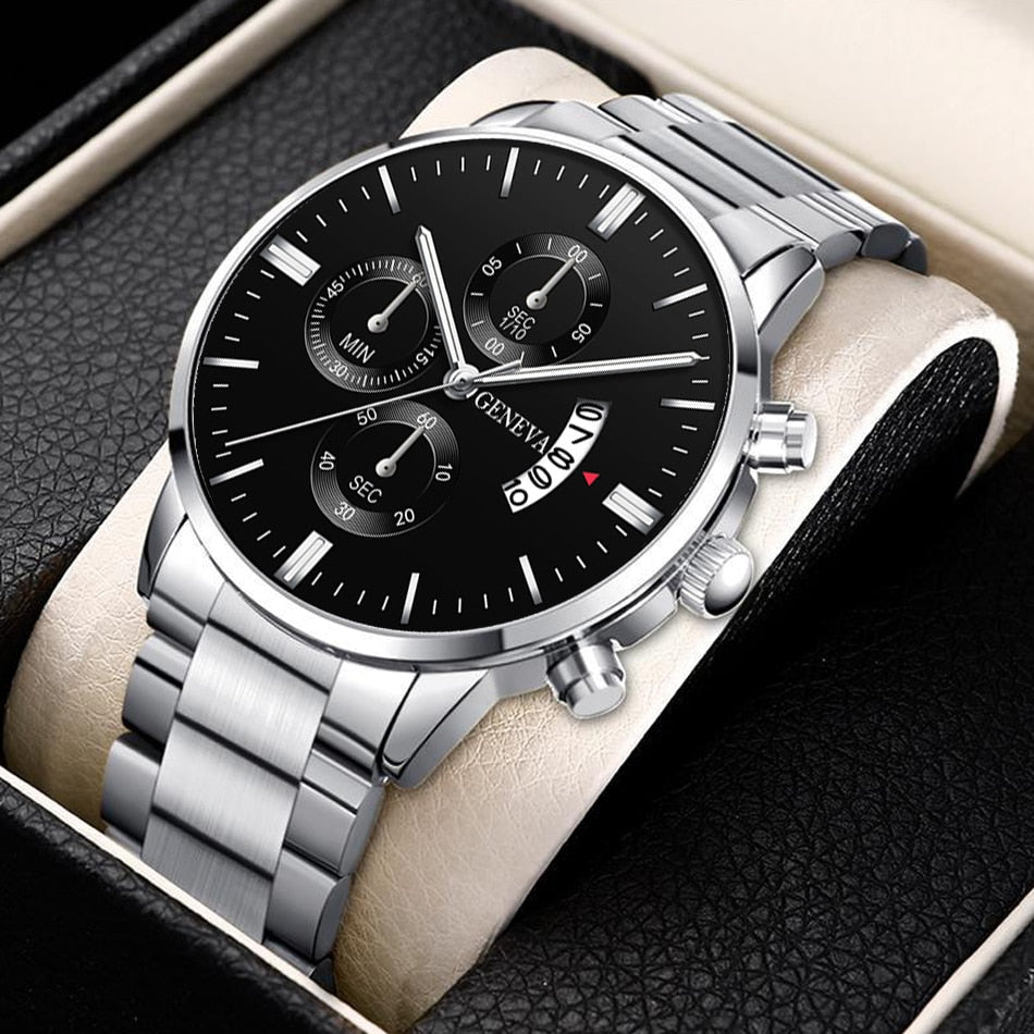 Men Militar Stainless Steel Watches Luxury Calendar Quartz Wristwatch