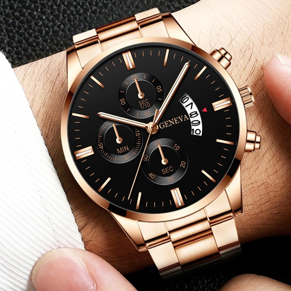 Men Militar Stainless Steel Watches Luxury Calendar Quartz Wristwatch