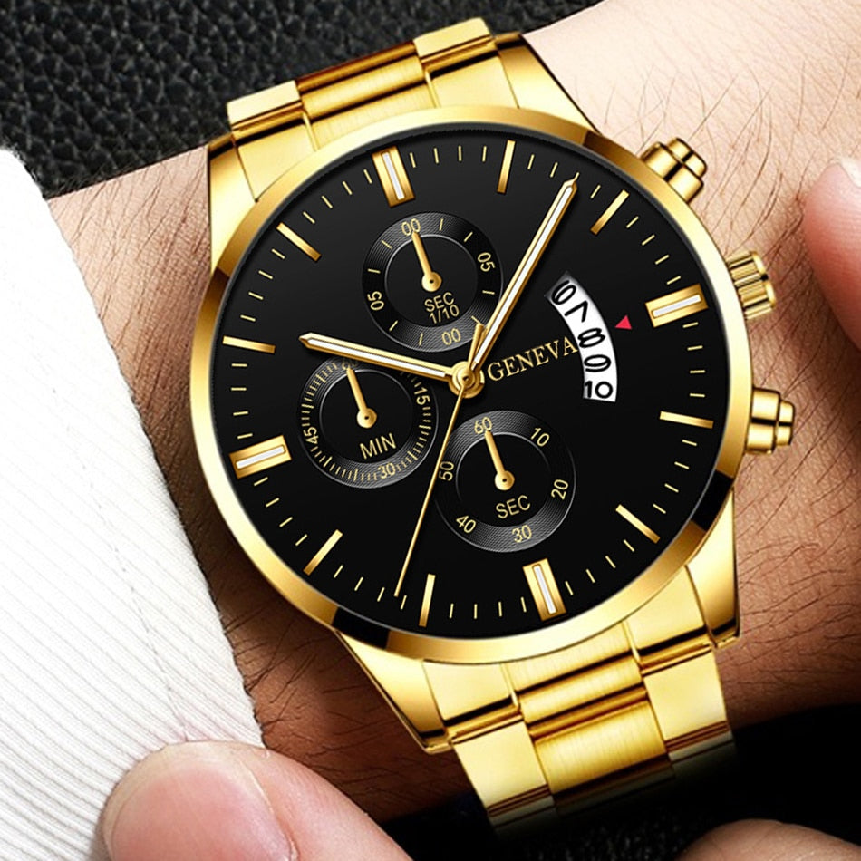 Men Militar Stainless Steel Watches Luxury Calendar Quartz Wristwatch