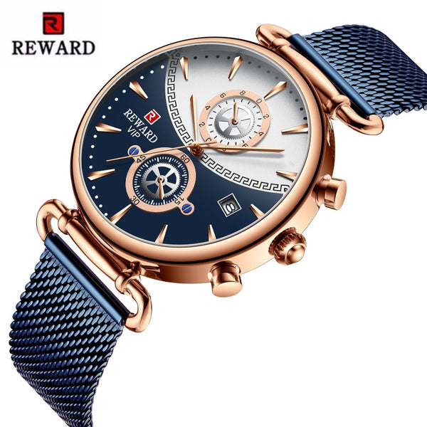 REWARD Sport Watches Blue Luxury Military Stainless Steel Wrist Watch auto date chronograph and Calendar