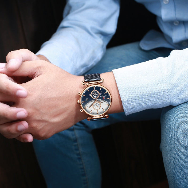 REWARD Sport Watches Blue Luxury Military Stainless Steel Wrist Watch auto date chronograph and Calendar