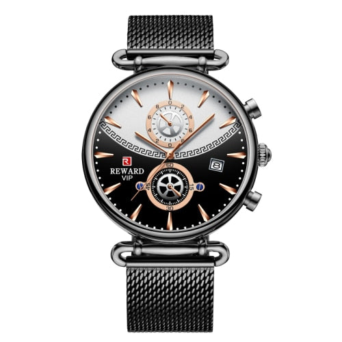 REWARD Sport Watches Blue Luxury Military Stainless Steel Wrist Watch auto date chronograph and Calendar