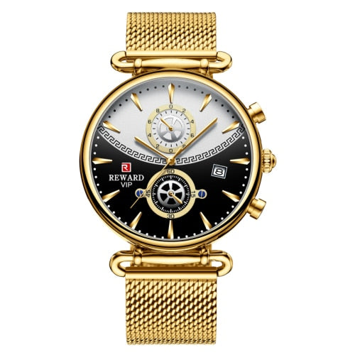 REWARD Sport Watches Blue Luxury Military Stainless Steel Wrist Watch auto date chronograph and Calendar