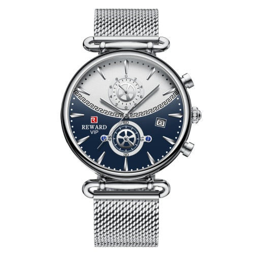REWARD Sport Watches Blue Luxury Military Stainless Steel Wrist Watch auto date chronograph and Calendar