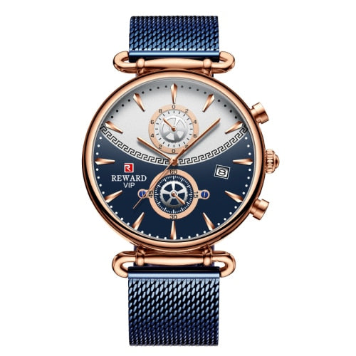 REWARD Sport Watches Blue Luxury Military Stainless Steel Wrist Watch auto date chronograph and Calendar