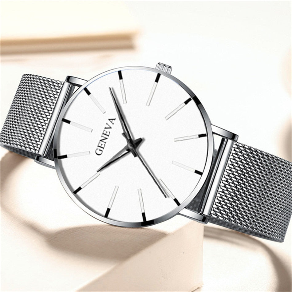 ultra-thin watch  stainless steel mesh quartz watch