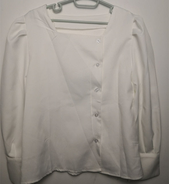Square Collar Lantern High Quality Loose Office Lady Stylish Shirt