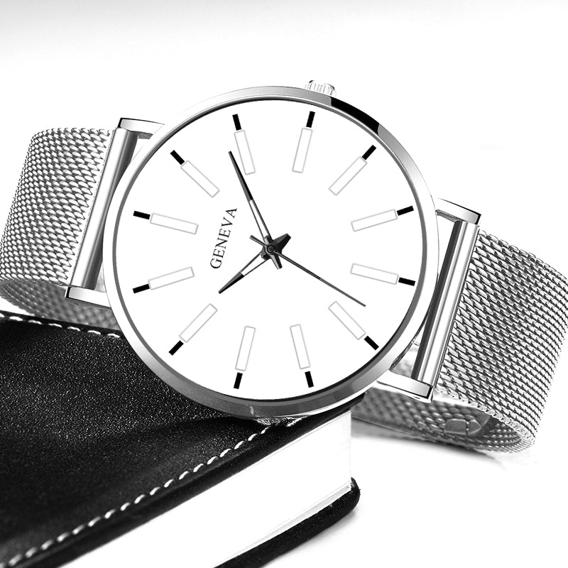 Minimalist Men's Fashion Ultra Thin Watches Stainless Steel Mesh Belt Quartz