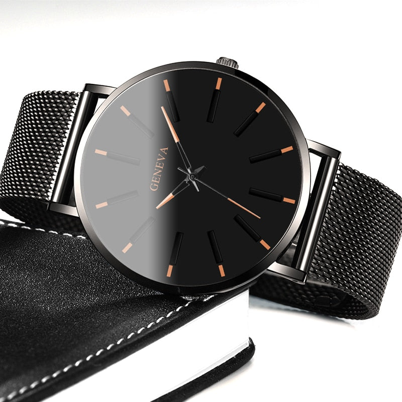 Minimalist Men's Fashion Ultra Thin Watches Stainless Steel Mesh Belt Quartz