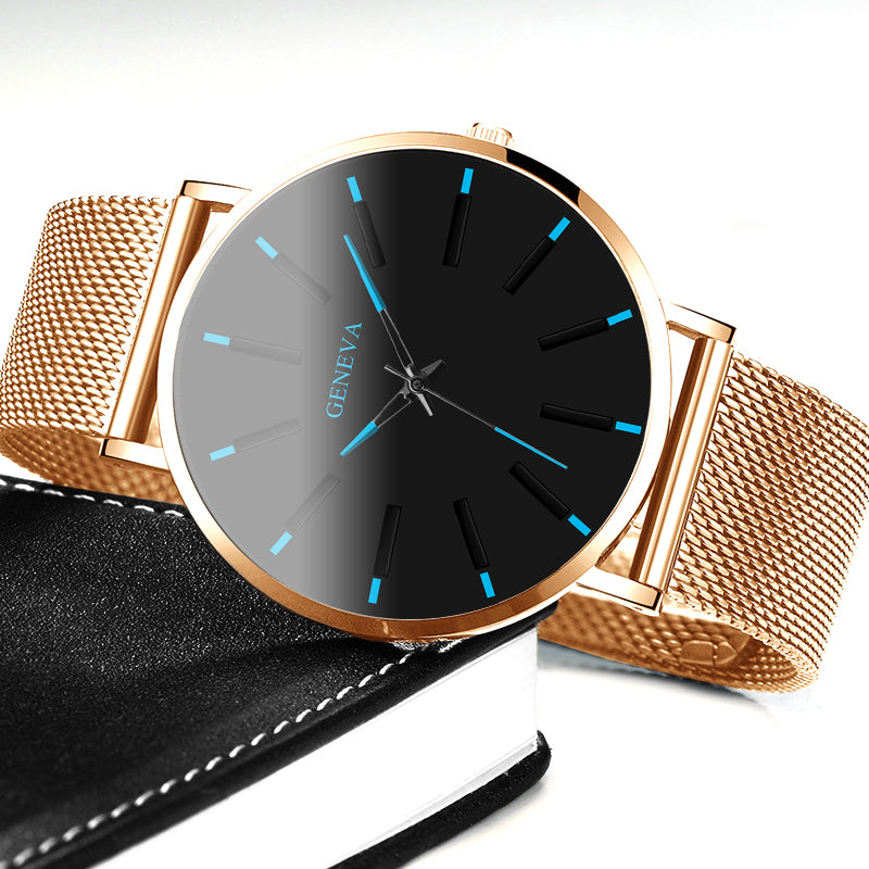 Minimalist Men's Fashion Ultra Thin Watches Stainless Steel Mesh Belt Quartz