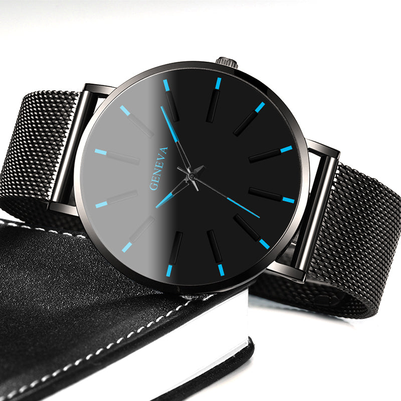 Minimalist Men's Fashion Ultra Thin Watches Stainless Steel Mesh Belt Quartz