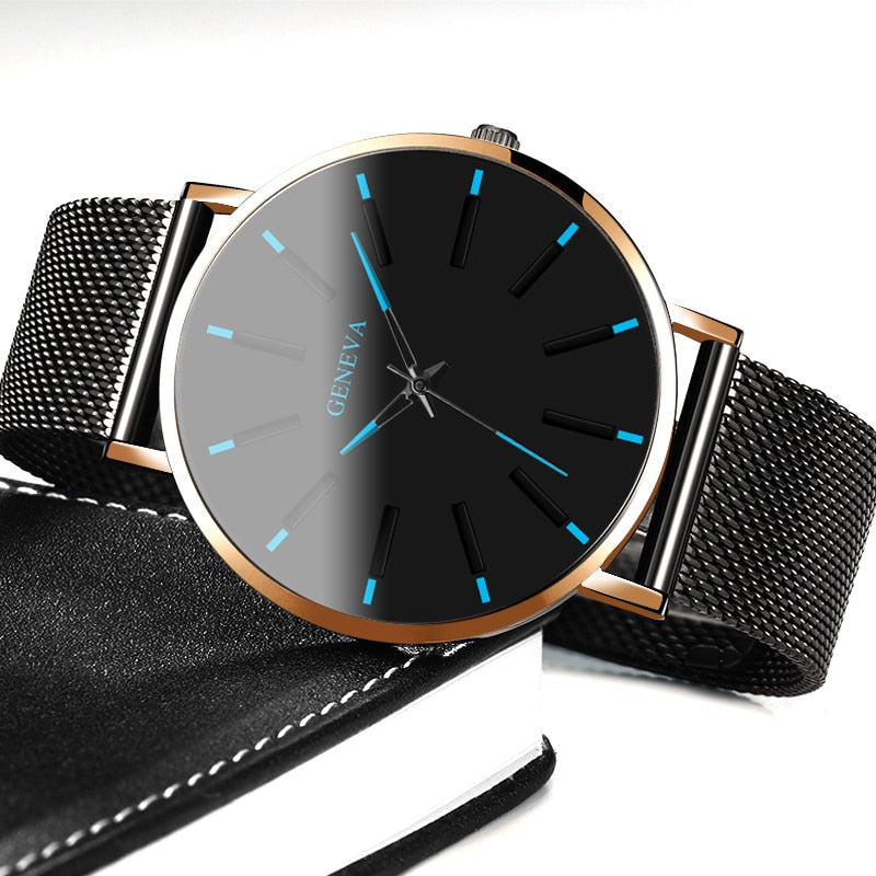 Minimalist Men's Fashion Ultra Thin Watches Stainless Steel Mesh Belt Quartz