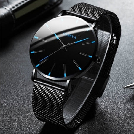 Minimalist Men's Fashion Ultra Thin Watches Stainless Steel Mesh Belt Quartz