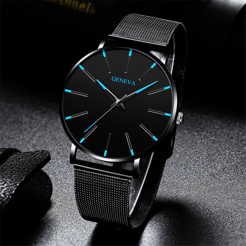Minimalist Men's Fashion Ultra Thin Watches Stainless Steel Mesh Belt Quartz