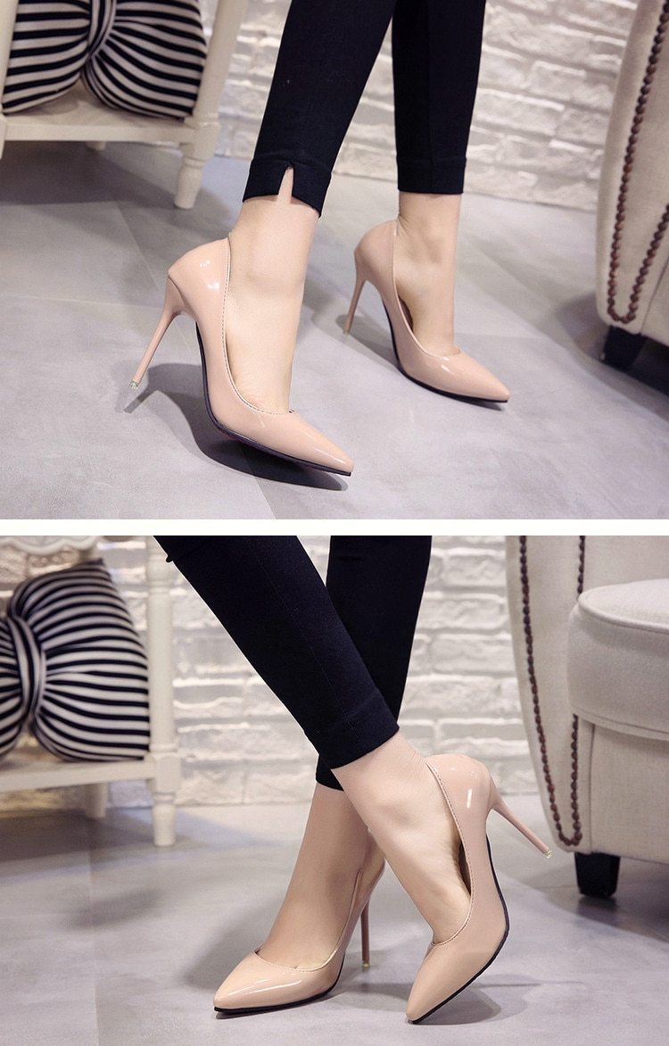 Hot Women's Shoes Pointed Toe Shoes Patent Leather Dress High Heels Wedding Shoes Woman Red Wine Red