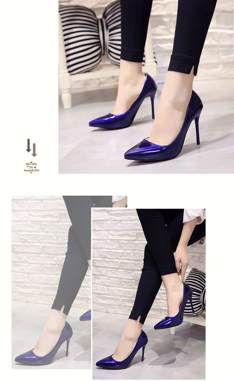 Hot Women's Shoes Pointed Toe Shoes Patent Leather Dress High Heels Wedding Shoes Woman Red Wine Red