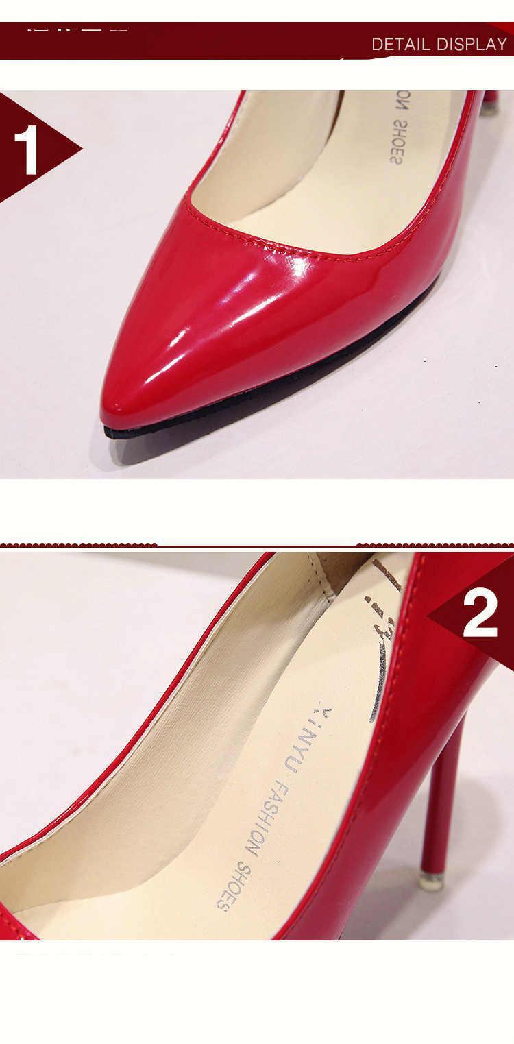 Hot Women's Shoes Pointed Toe Shoes Patent Leather Dress High Heels Wedding Shoes Woman Red Wine Red