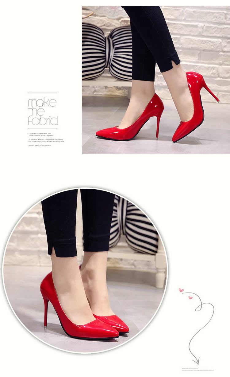 Hot Women's Shoes Pointed Toe Shoes Patent Leather Dress High Heels Wedding Shoes Woman Red Wine Red