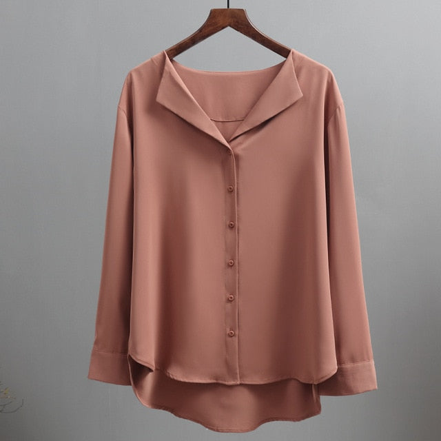 Outwear Chiffon Blouse Office Lady V-neck Button Loose Clothing