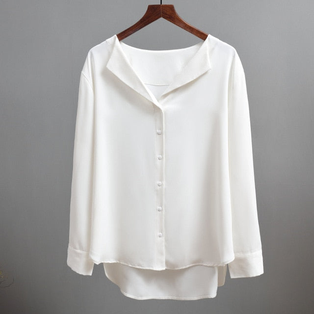 Outwear Chiffon Blouse Office Lady V-neck Button Loose Clothing