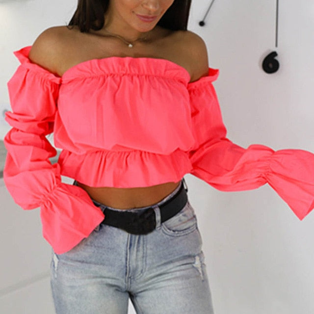 Off Shoulder Tops Sexy Slash neck beach blouse