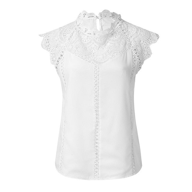 Sleeveless Lace Patchwork Solid Shirt