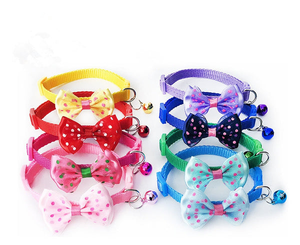 Adjustable Pet Collar Puppy And Cat Nylon Leash Necklace With Bells And Bow Design