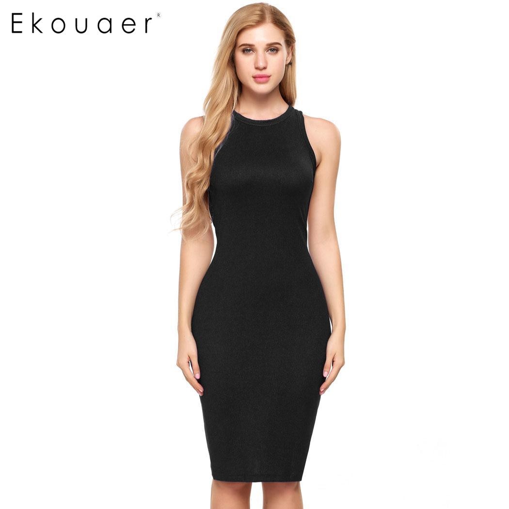 Sexy Club Dresses Sleeveless Solid Backless O Neck Party Pencil Dress
