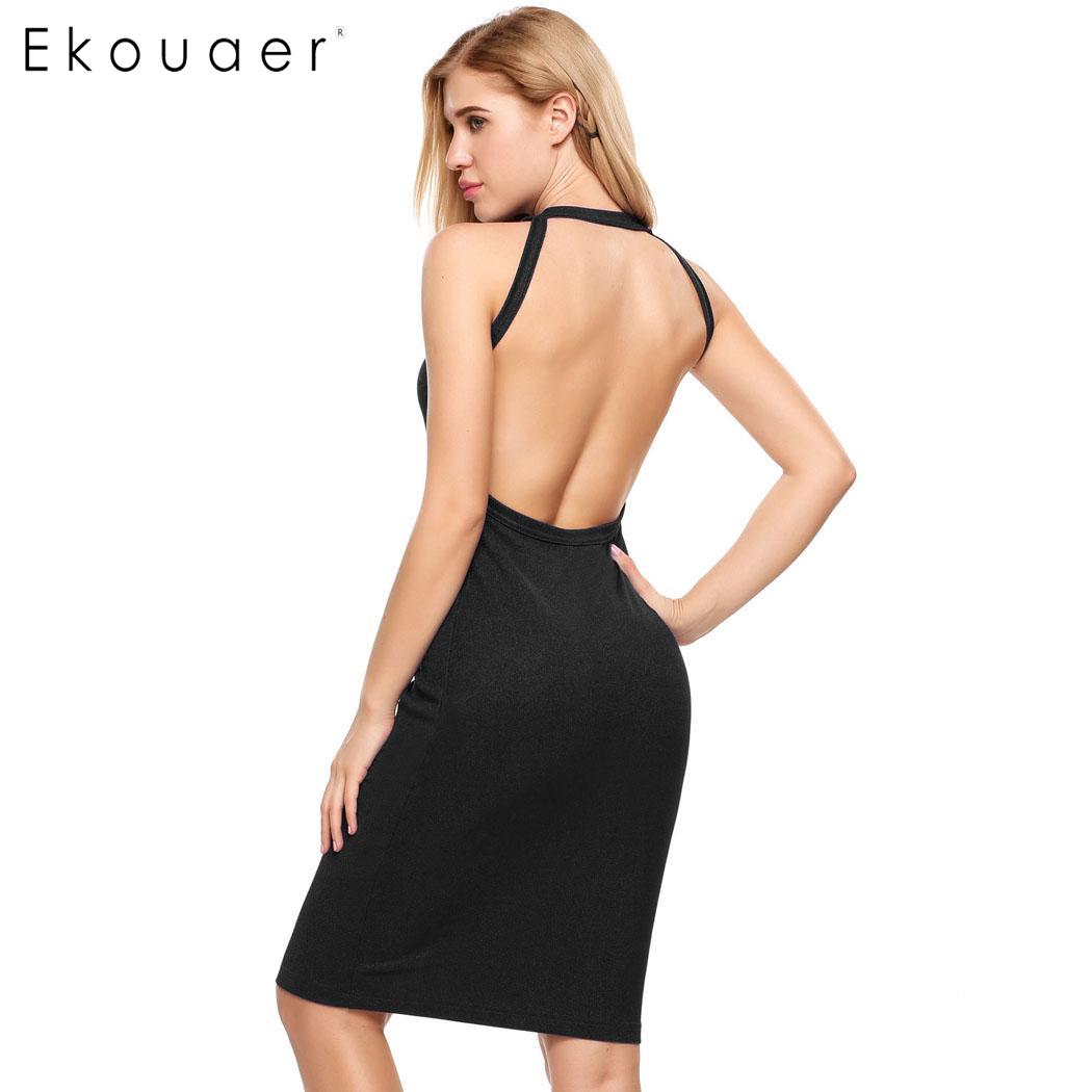 Sexy Club Dresses Sleeveless Solid Backless O Neck Party Pencil Dress