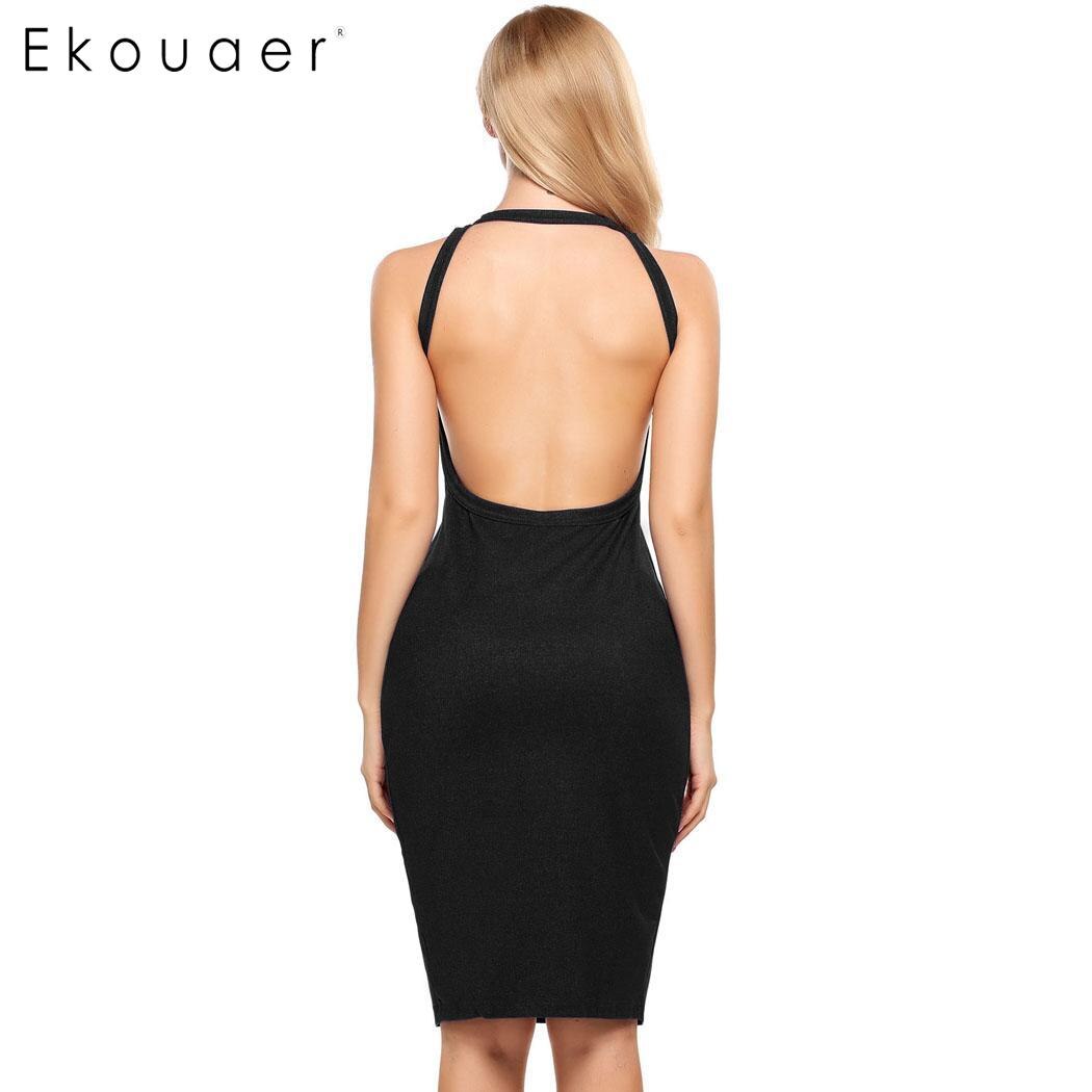 Sexy Club Dresses Sleeveless Solid Backless O Neck Party Pencil Dress