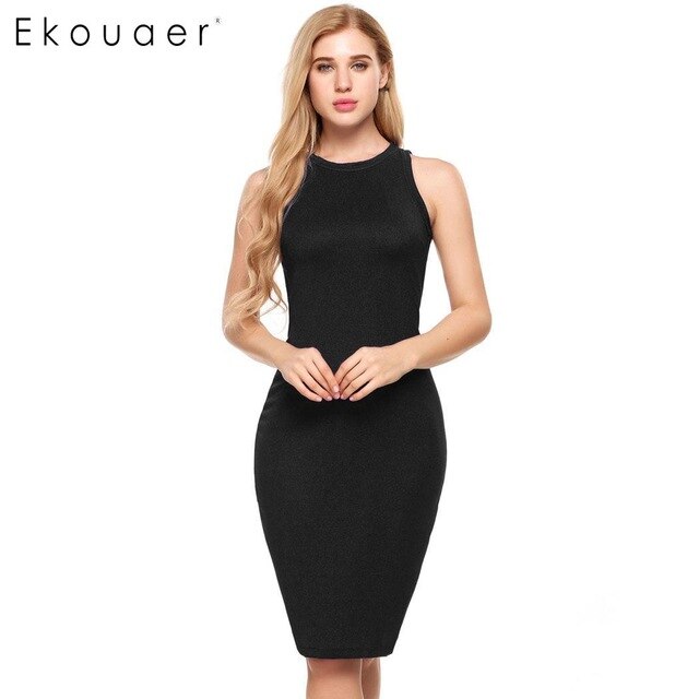 Sexy Club Dresses Sleeveless Solid Backless O Neck Party Pencil Dress