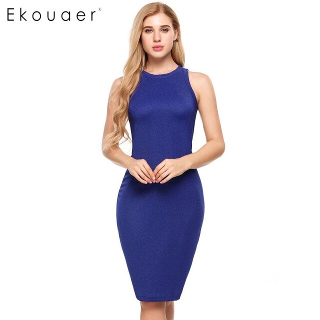 Sexy Club Dresses Sleeveless Solid Backless O Neck Party Pencil Dress