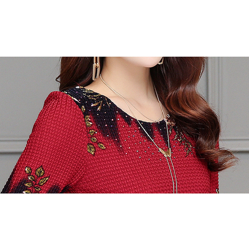 Blouse shirt Casual Blue Red O-neck floral Print