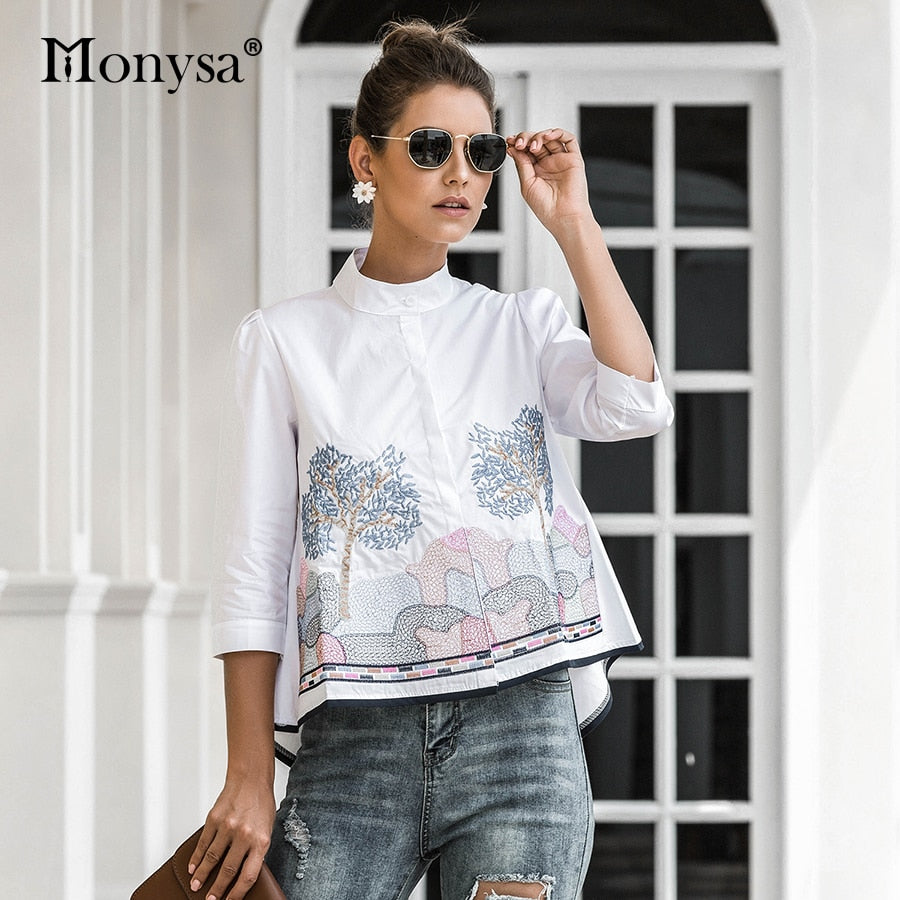 Embroidery Shirt New Arrival Fashion 3/4 Sleeve