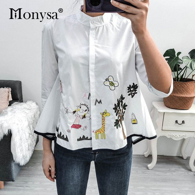 Embroidery Shirt New Arrival Fashion 3/4 Sleeve