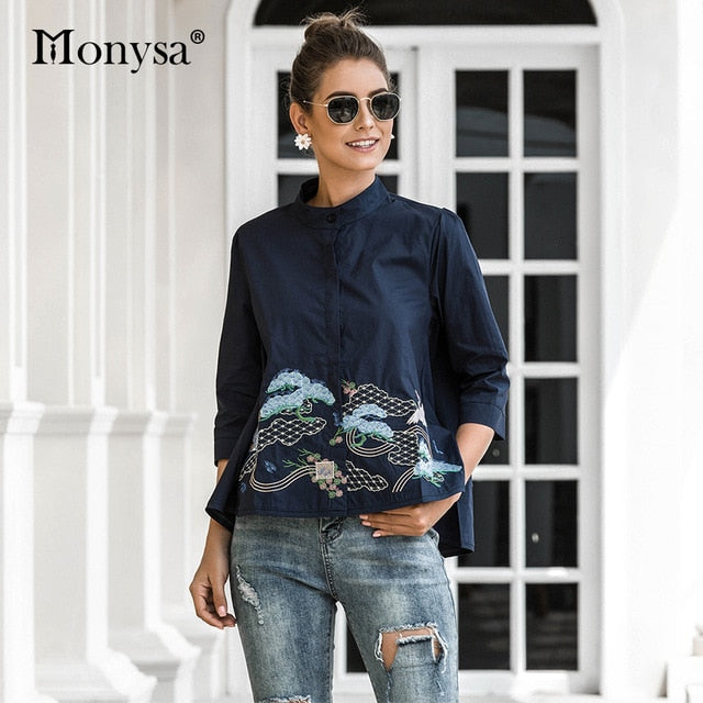 Embroidery Shirt New Arrival Fashion 3/4 Sleeve
