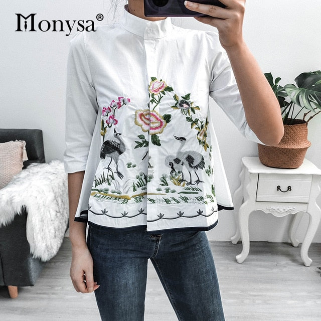 Embroidery Shirt New Arrival Fashion 3/4 Sleeve