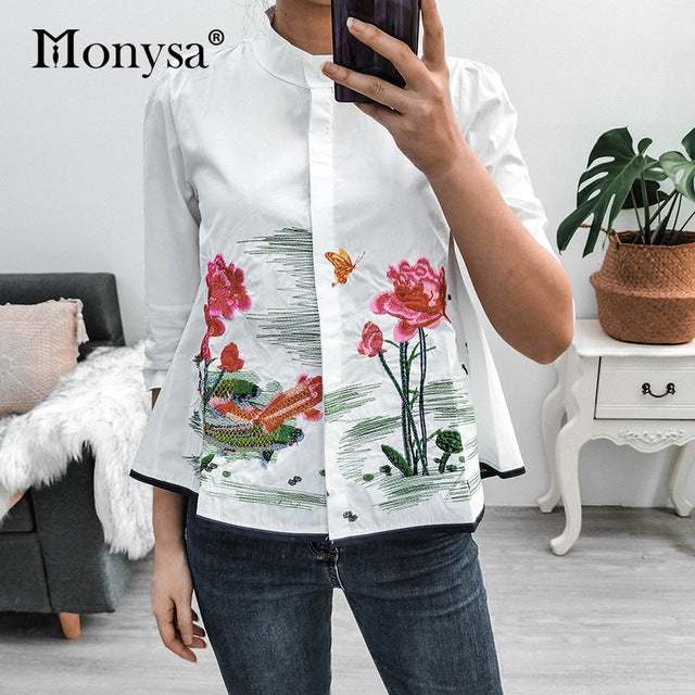 Embroidery Shirt New Arrival Fashion 3/4 Sleeve