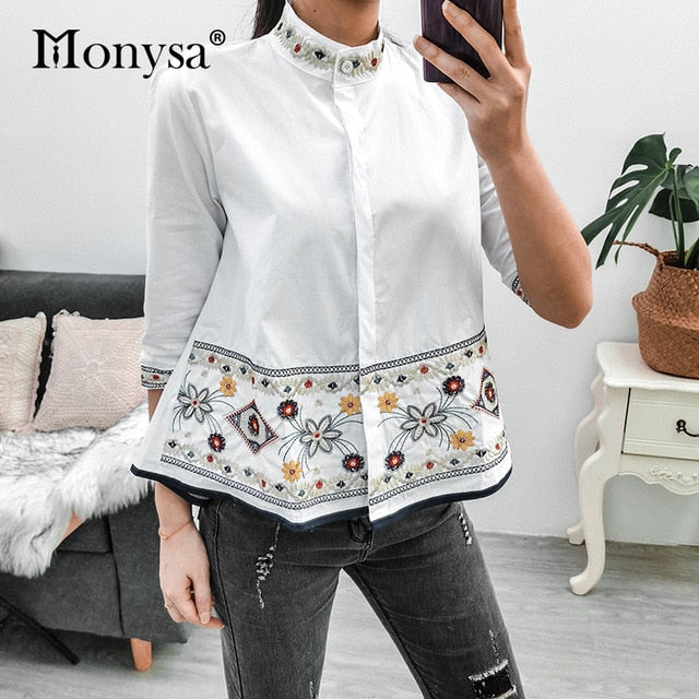 Embroidery Shirt New Arrival Fashion 3/4 Sleeve