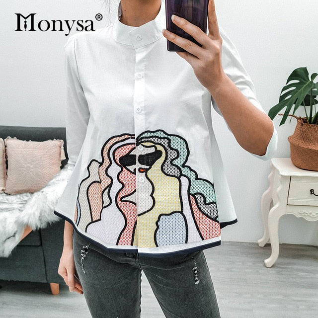 Embroidery Shirt New Arrival Fashion 3/4 Sleeve