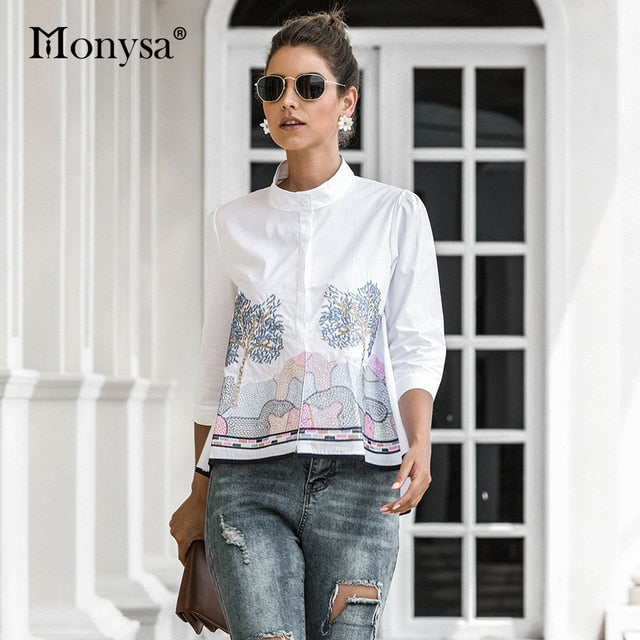 Embroidery Shirt New Arrival Fashion 3/4 Sleeve
