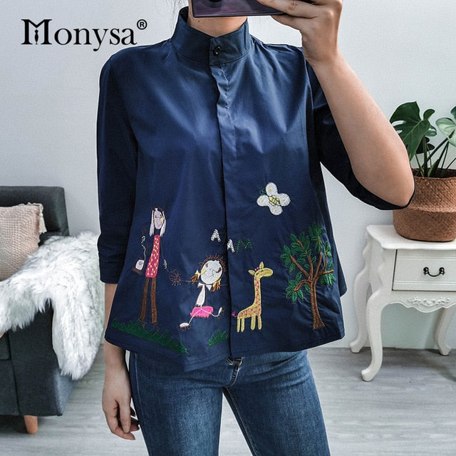 Embroidery Shirt New Arrival Fashion 3/4 Sleeve