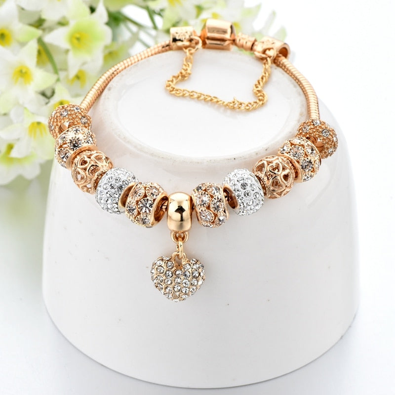 Crystal Heart Charm Bangles
